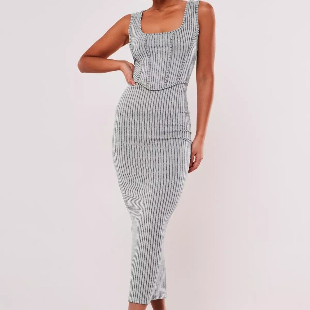 Missguided Recycled Gray Corset Detail Midaxi Dress